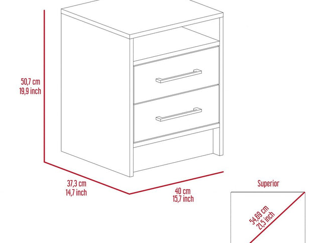 20" Wood Two Drawer Nightstand