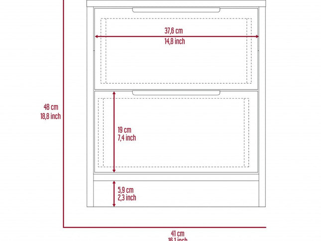 19" Wood Two Drawer Nightstand