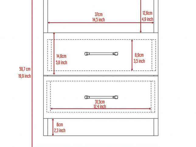 20" Wood Two Drawer Nightstand