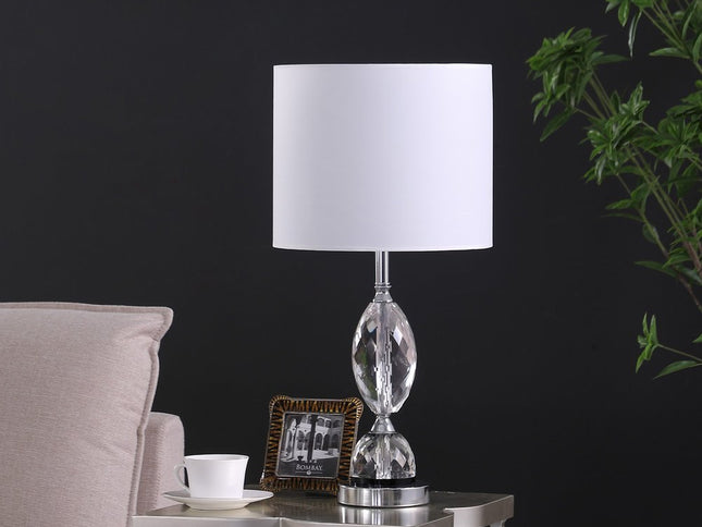 24" Silver Crystal Standard Table Lamp With White Shade