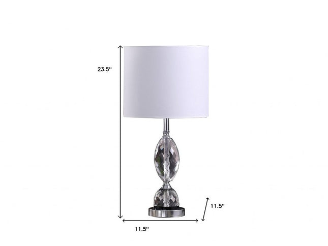 24" Silver Crystal Standard Table Lamp With White Shade