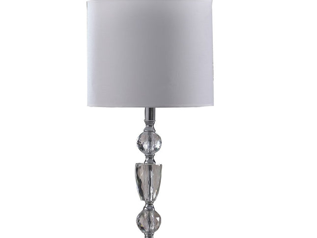 24" Clear And Silver Faux Crystal And Metal Table Lamp With White Drum Shade