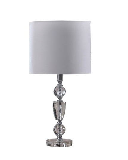 24" Clear And Silver Faux Crystal And Metal Table Lamp With White Drum Shade