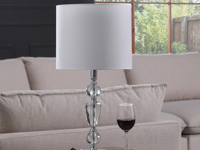 24" Clear And Silver Faux Crystal And Metal Table Lamp With White Drum Shade