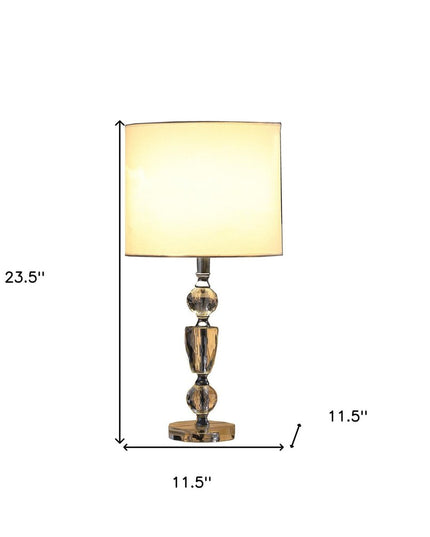24" Clear And Silver Faux Crystal And Metal Table Lamp With White Drum Shade