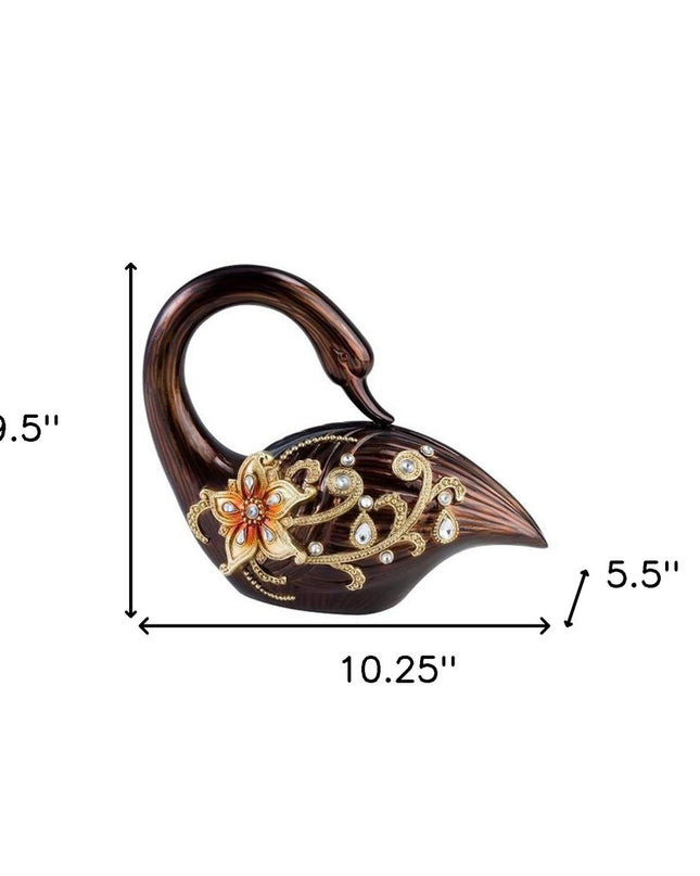 10" Bronze And Gold Polyresin Dove Statue Sculpture