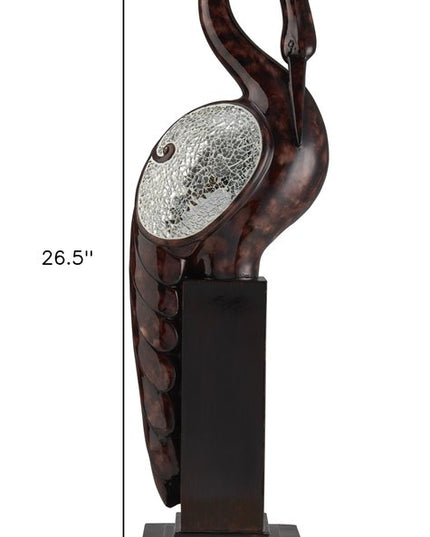 27" Marbleized Cherry Brown Polyresin Crane Figurine Sculpture