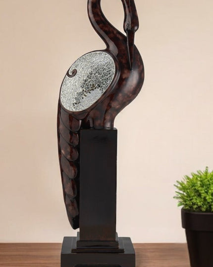 27" Marbleized Cherry Brown Polyresin Crane Figurine Sculpture