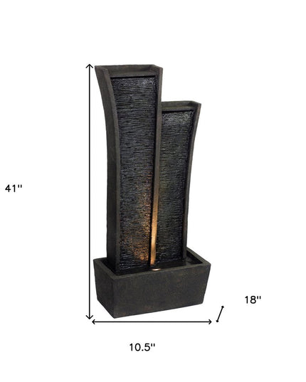 41" Grey Polyresin Tower Indoor Outdoor Tabletop Fountain