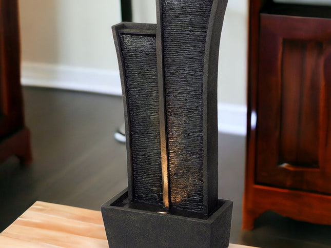 41" Grey Polyresin Tower Indoor Outdoor Tabletop Fountain