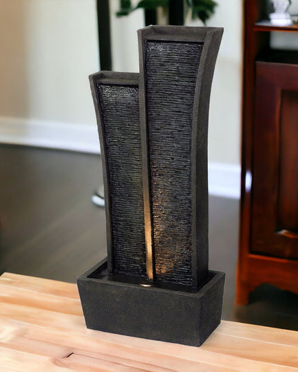 41" Grey Polyresin Tower Indoor Outdoor Tabletop Fountain