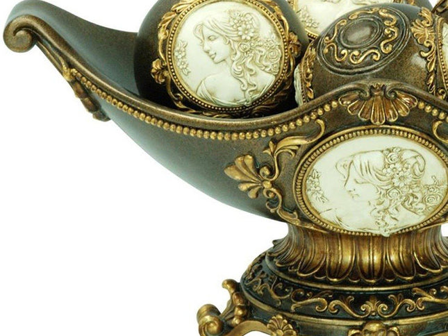 8" Bronze Polyresin Classical Greek Decorative Bowl With Orbs