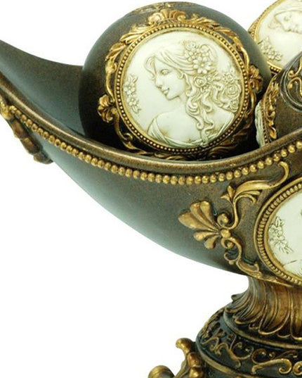 8" Bronze Polyresin Classical Greek Decorative Bowl With Orbs