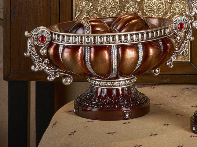 9" Reddish Bronze And Silver Polyresin Decorative Bowl With Orbs