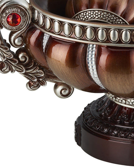 9" Reddish Bronze And Silver Polyresin Decorative Bowl With Orbs