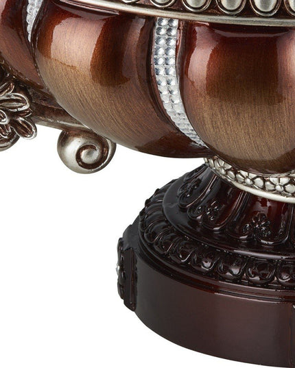 9" Reddish Bronze And Silver Polyresin Decorative Bowl With Orbs