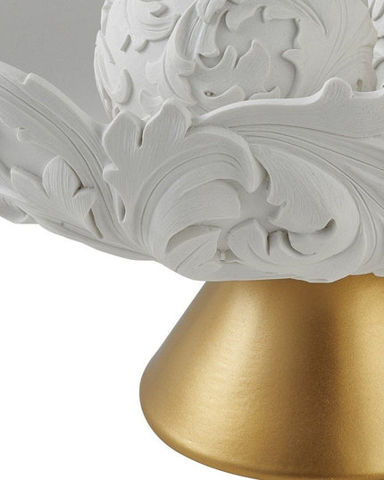 9" Matte Gold And White Polyresin Decorative Bowl With Orbs