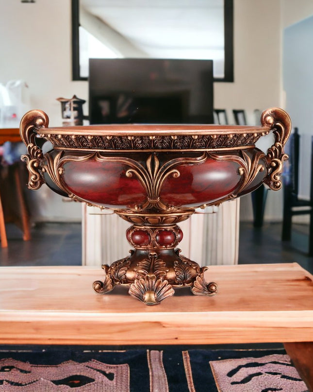 10" Brown And Gold Polyresin Decorative Bowl