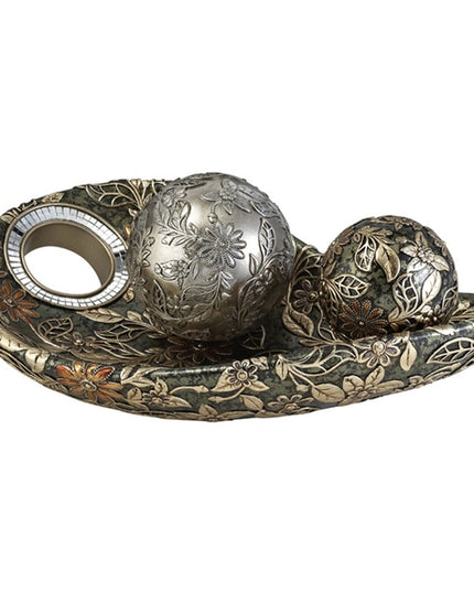 8" Green Silver And Gold Polyresin Decorative Bowl With Orbs