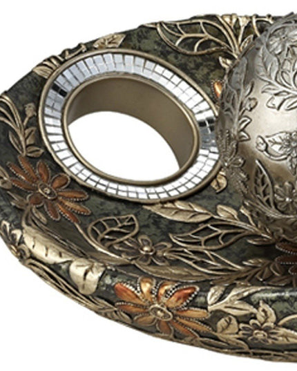 8" Green Silver And Gold Polyresin Decorative Bowl With Orbs