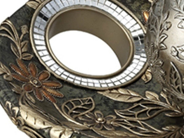 8" Green Silver And Gold Polyresin Decorative Bowl With Orbs