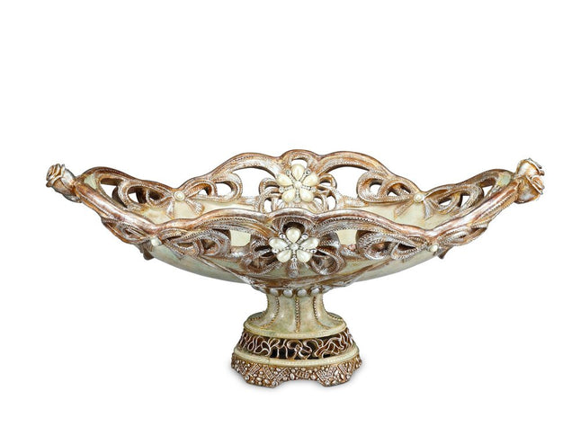 9" Beige And Gold Polyresin Decorative Bowl