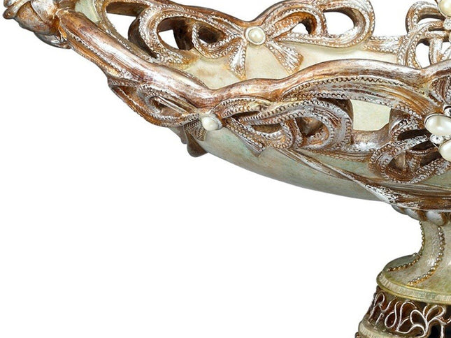 9" Beige And Gold Polyresin Decorative Bowl