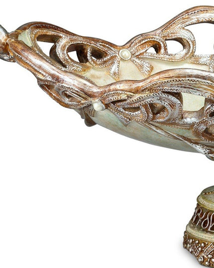 9" Beige And Gold Polyresin Decorative Bowl