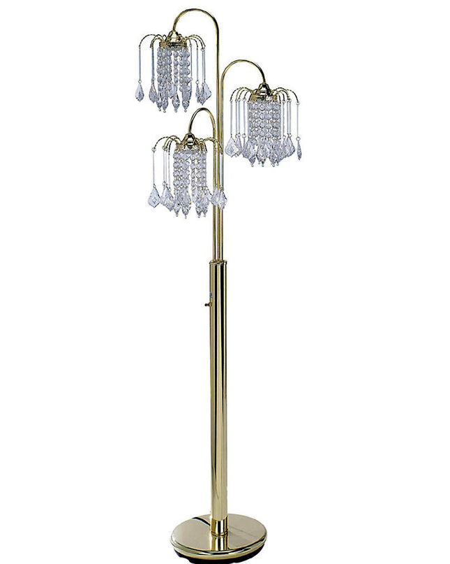 63" Gold Three Lights Candelabra Floor Lamp With Clear Faux Crystal Shades
