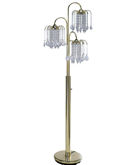 63" Gold Three Lights Candelabra Floor Lamp With Clear Faux Crystal Shades