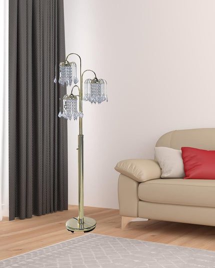 63" Gold Three Lights Candelabra Floor Lamp With Clear Faux Crystal Shades