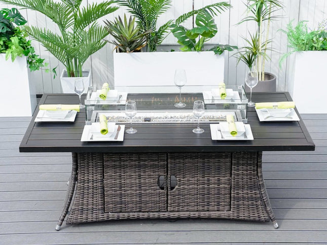 Brown Wicker Outdoor Patio Gas Fire Pit Table