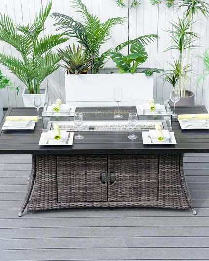 Brown Wicker Outdoor Patio Gas Fire Pit Table