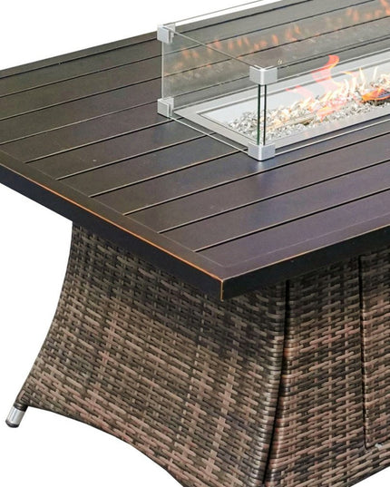 Brown Wicker Outdoor Patio Gas Fire Pit Table