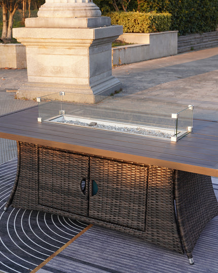 Brown Wicker Outdoor Patio Gas Fire Pit Table