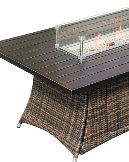 Brown Wicker Outdoor Patio Gas Fire Pit Table
