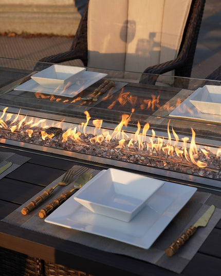 Brown Wicker Outdoor Patio Gas Fire Pit Table