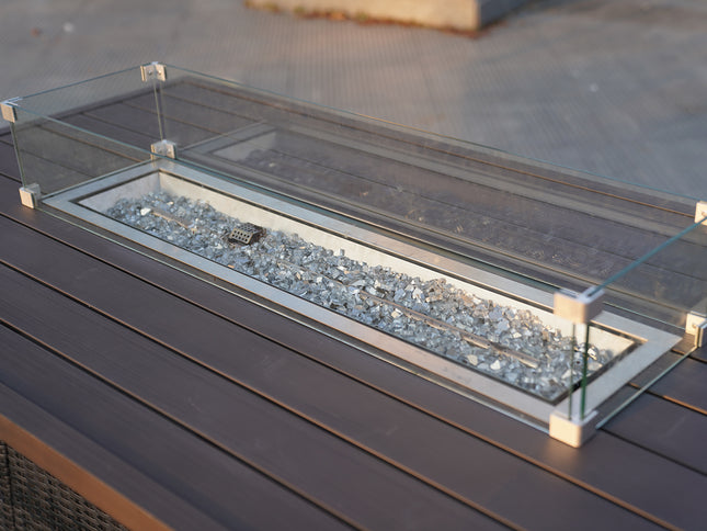 Brown Wicker Outdoor Patio Gas Fire Pit Table