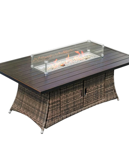Brown Wicker Outdoor Patio Gas Fire Pit Table