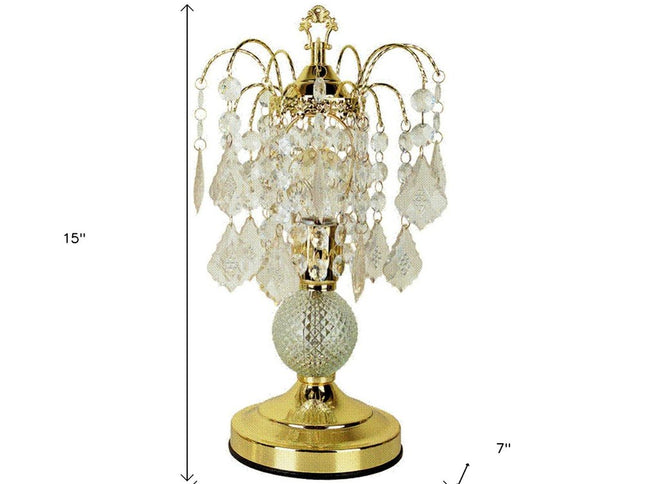 15" Gold And Faux Crystals Chandelier Style Table Lamp