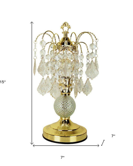 15" Gold And Faux Crystals Chandelier Style Table Lamp