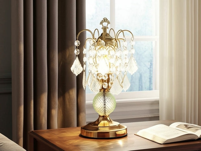 15" Gold And Faux Crystals Chandelier Style Table Lamp
