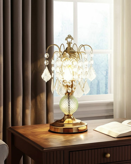 15" Gold And Faux Crystals Chandelier Style Table Lamp