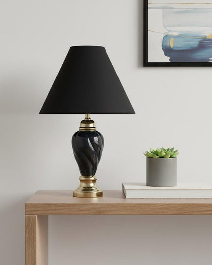 Gold and Navy Blue Table Lamp with Navy Blue Shade