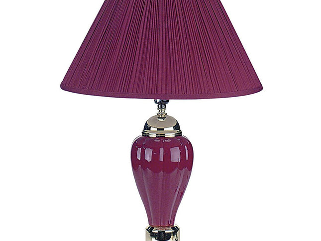 27" Silver Ceramic Bedside Table Lamp With Magenta Empire Shade