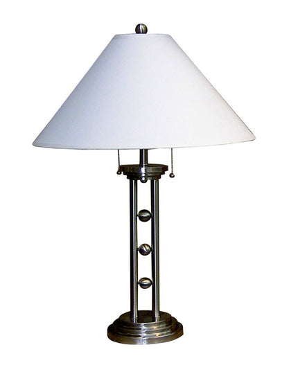 27" Silver Metal Two Light Table Lamp With White Classic Empire Shade
