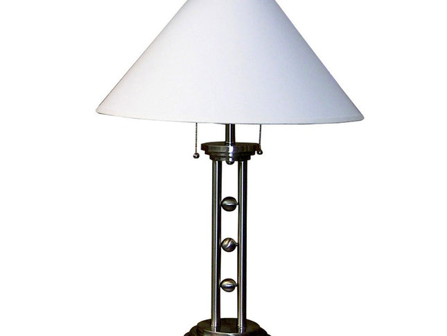 27" Silver Metal Two Light Table Lamp With White Classic Empire Shade