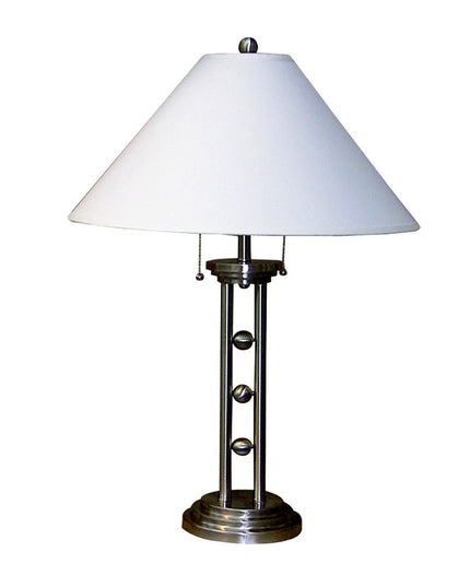 27" Silver Metal Two Light Table Lamp With White Classic Empire Shade