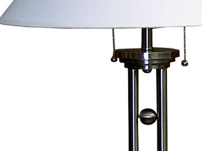 27" Silver Metal Two Light Table Lamp With White Classic Empire Shade