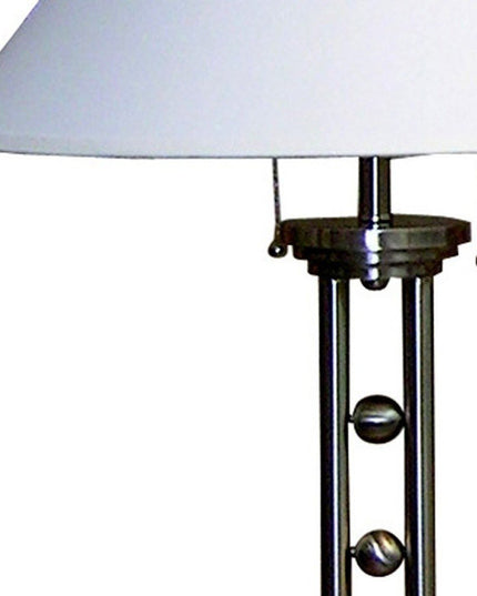 27" Silver Metal Two Light Table Lamp With White Classic Empire Shade
